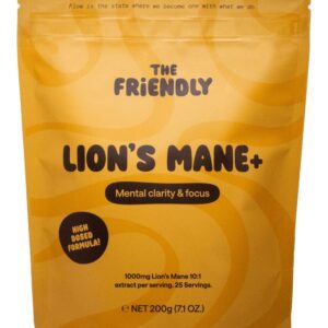 C8 MCT-pulver Lions Mane Mushroom 200 g The Friendly Fat Company - MCT C8 från ekologisk kokos med Lion’s Mane svampextrakt för fokus och energi