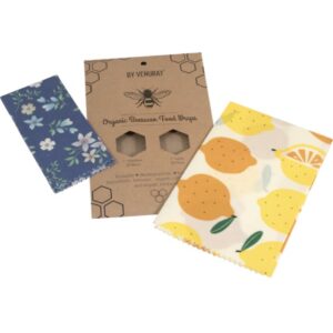 Bivaxduk Citron & Blommor 2-pack Venuray - återanvändbar matförvaring utan plastfolie